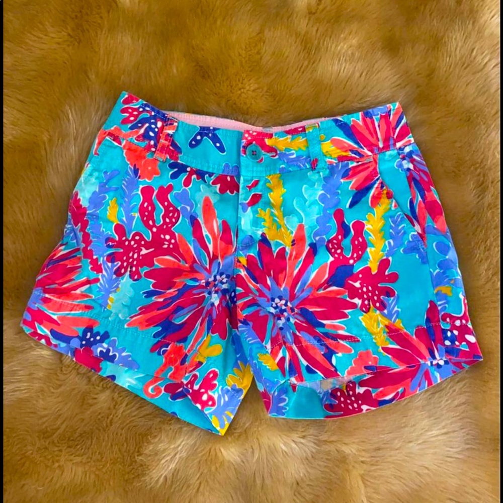 Lilly Pulitzer 5” Callahan Shorts in Aqua and Bold Colors, Size 0